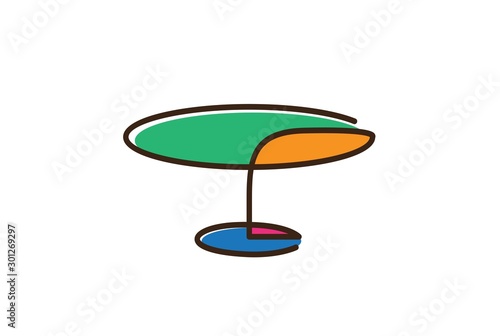Simple Colorful round table furniture interior logo design with flat vector graphics