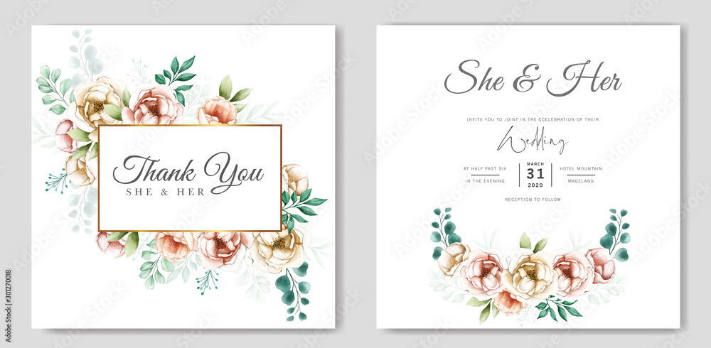 invitation design with watercolor floral 