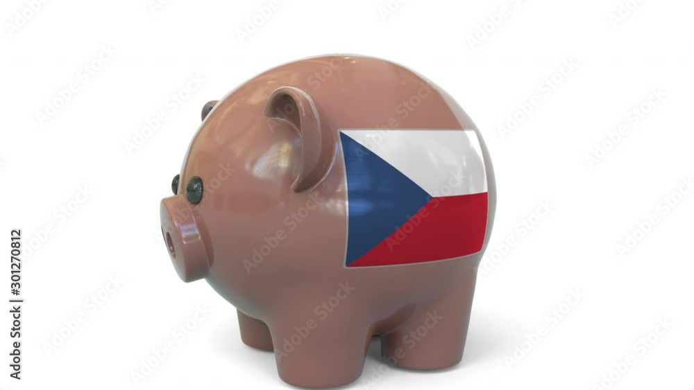 Putting money into piggy bank with flag of the Czech Republic. Tax system system or savings related conceptual 3D animation Putting money into piggy bank with flag of the Czech Republic. Tax system system or savings related conceptual 3D animation
