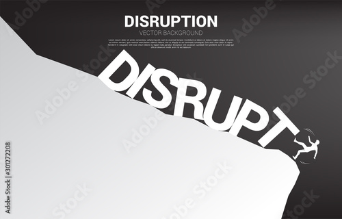 silhouette of businessman falling down from the cliff by disruption collapse. Concept for crisis from business disruption