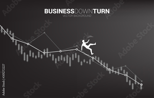 silhouette of businessman slip and falling down from downturn graph. Concept for fail and accidental business