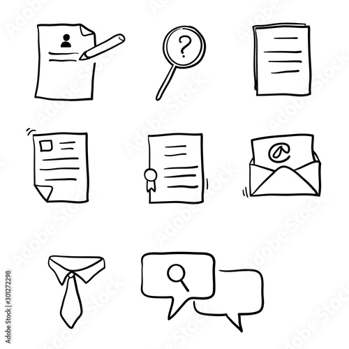 Simple Set of interview Related Vector Line Icons. Contains such Icons as job, profiles, contract and more.with hand drawn doodle style.