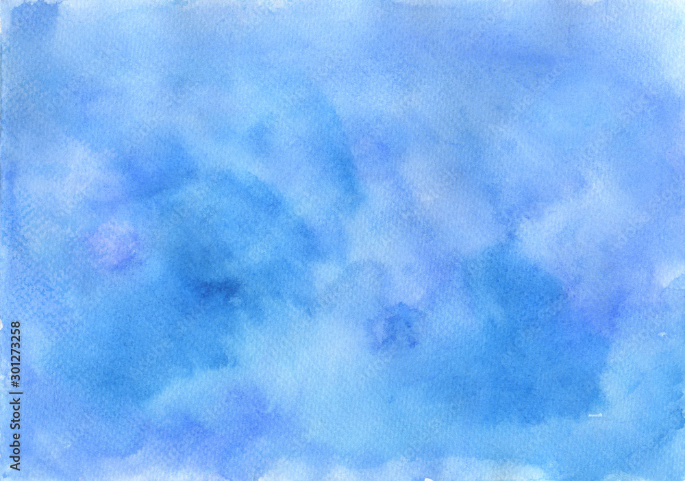 Watercolor abstract background, blue ice stains. Winter patterns.
