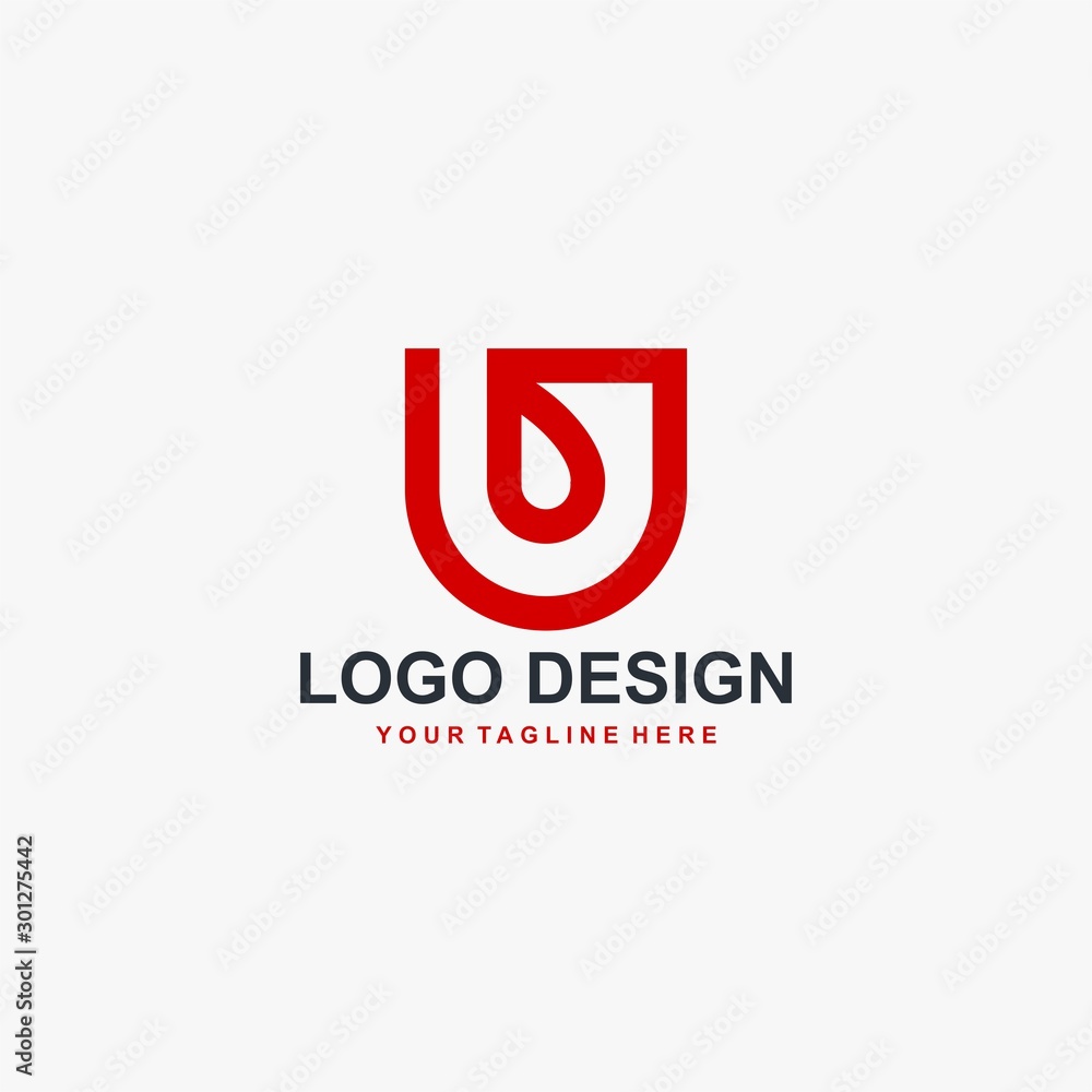 Rose flower logo design vector. Red letter U abstract sign. Natural organic logo design template.