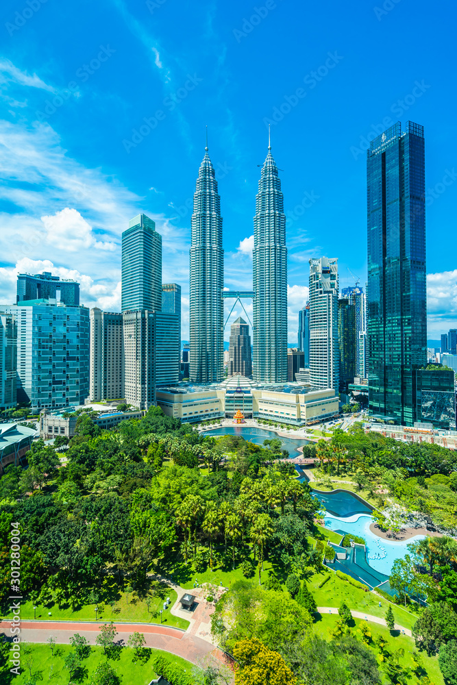 Beautiful architecture building exterior in Kuala Lumpur city in Malaysia - obrazy, fototapety, plakaty 