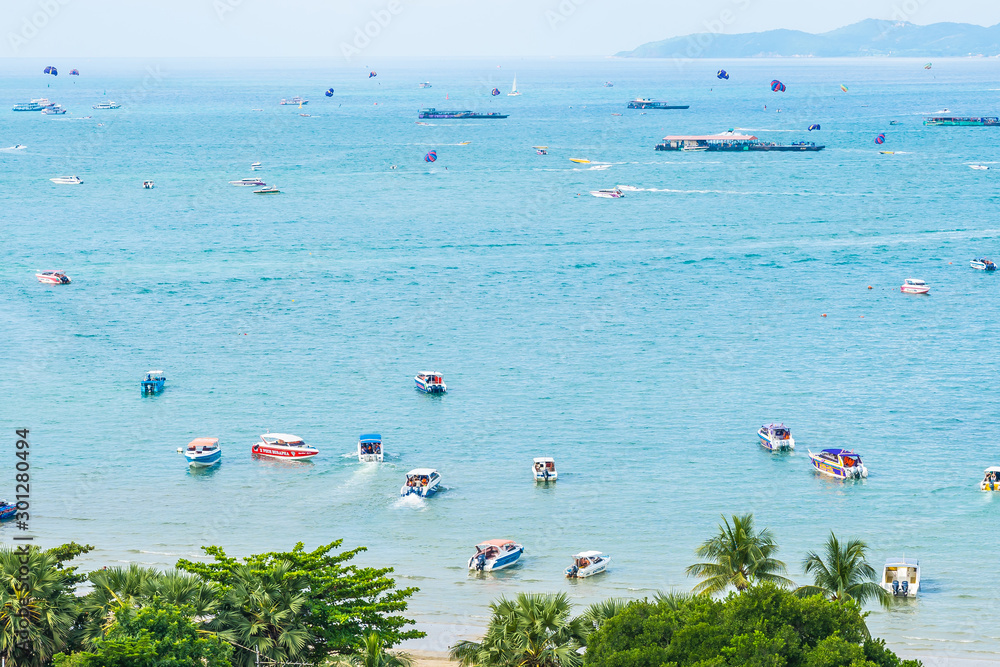 Beautiful landscape and sea ocean with white cloud and blue sky around Pattaya city