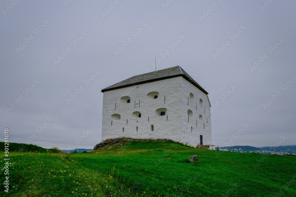 Medieval Kristiansten Fortress, located on a hill east of the city of Trondheim. Norway touristic attractions. July 2019
