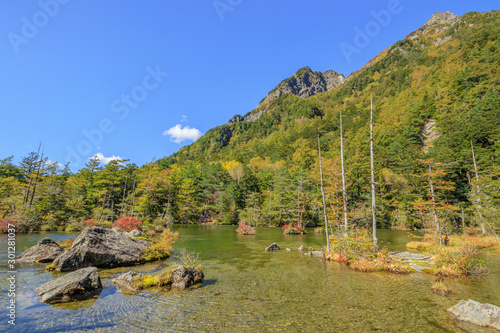 秋の上高地 明神池 長野県松本市 Kamikochi in autumn Myojin Pond Nagano Matsumoto city