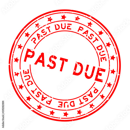 Grunge red past due word round rubber seal stamp on white background