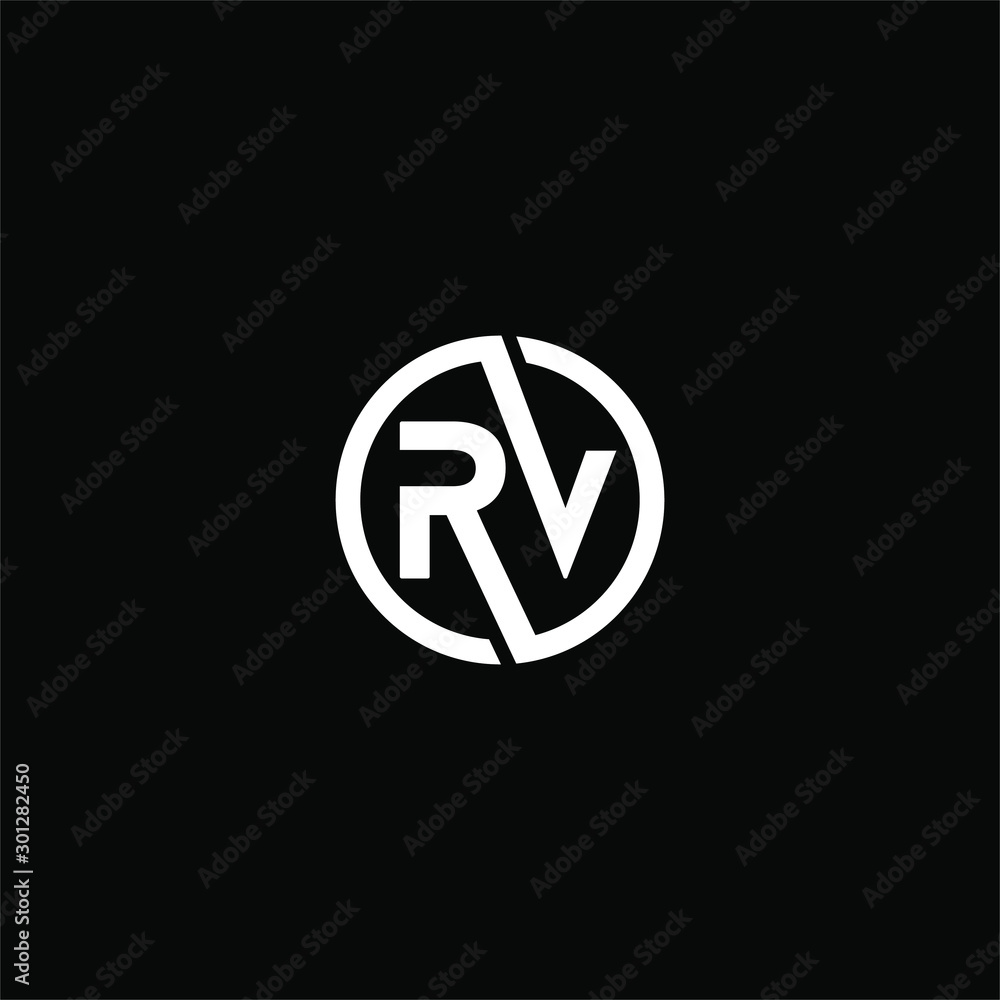 Initial letter RV logo template with modern circle line art symbol in flat design monogram illustration Initial letter RV logo template with modern circle line art symbol in flat design monogram illustration