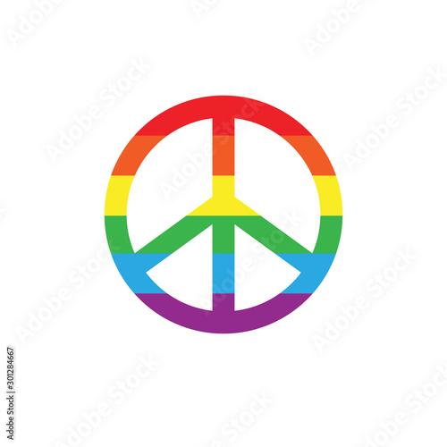 Vector flat peace symbol with lgbt rainbow flag isolated on white background