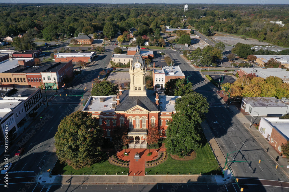 Aerial view of the old Court House in Monroe NC. Looking at the front of the build from the front. Aerial view of the old Court House in Monroe NC. Looking at the front of the build from the front.