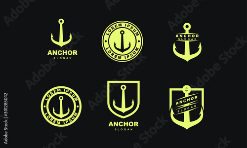 set of Old gold badge anchor logo icon design vector illustration