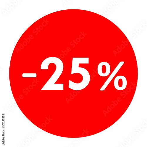 Sale - minus 25 percent - red tag isolated - vector