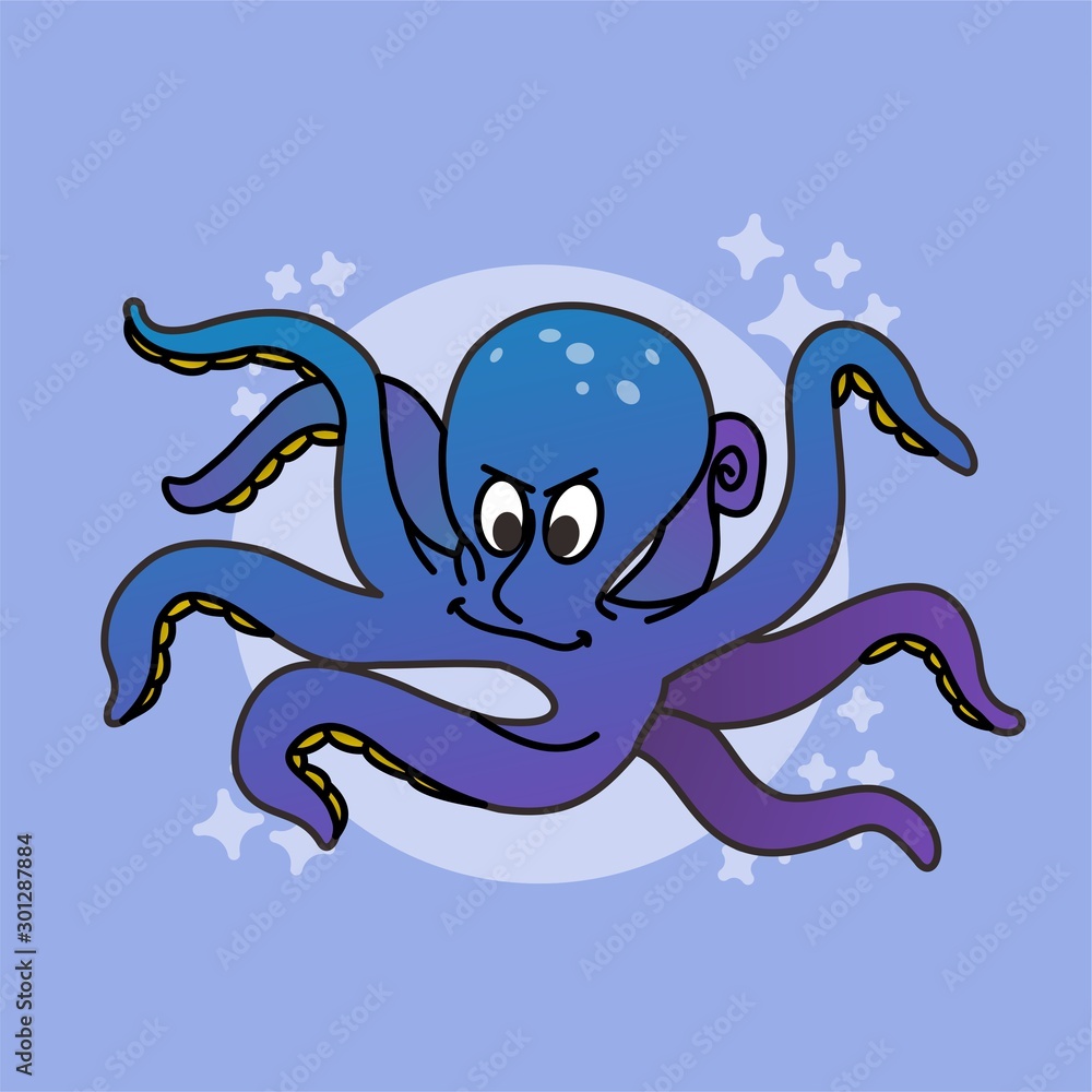 Illustration of Octopus Cartoon, Cute Cartoon Funny Character with, Flat Design Illustration of Octopus Cartoon, Cute Cartoon Funny Character with, Flat Design