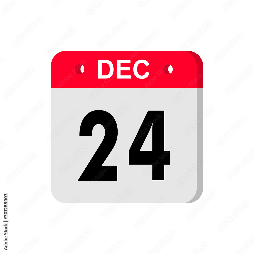 December 24 - Calendar Icon. Calendar Icon with shadow. Flat style. Date, day and month. Reminder. Vector illustration. Organizer application, app symbol. Ui. User interface sign. December 24 - Calendar Icon. Calendar Icon with shadow. Flat style. Date, day and month. Reminder. Vector illustration. Organizer application, app symbol. Ui. User interface sign.