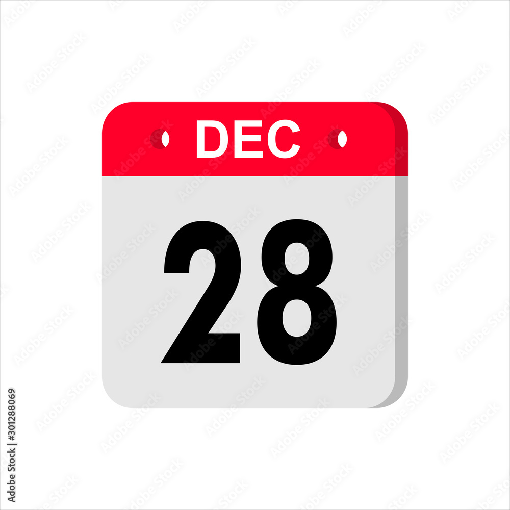 December 28 - Calendar Icon. Calendar Icon with shadow. Flat style. Date, day and month. Reminder. Vector illustration. Organizer application, app symbol. Ui. User interface sign. December 28 - Calendar Icon. Calendar Icon with shadow. Flat style. Date, day and month. Reminder. Vector illustration. Organizer application, app symbol. Ui. User interface sign.