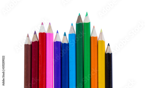 Colorful pencils pattern isolated on white background.