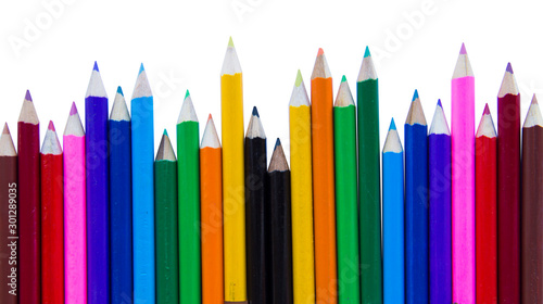 Colorful pencils pattern isolated on white background.
