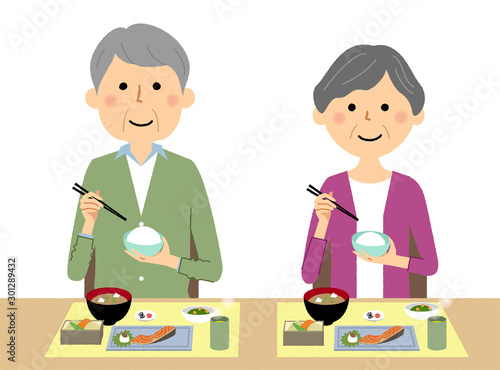 シニアカップル　食事