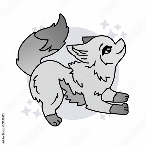 Illustration of Wolf Cartoon  Cute Cartoon Funny Character with  Flat Design