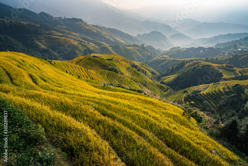 Canvas-taulu Longji Rice Terraces in China Sunrise view