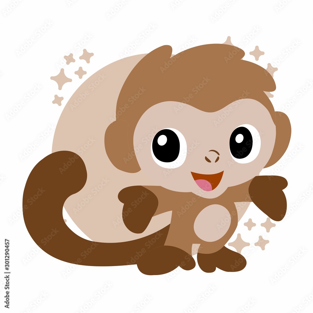 Illustration of Monkey With Smile Cartoon, Cute Cartoon Funny Character with, Flat Design Illustration of Monkey With Smile Cartoon, Cute Cartoon Funny Character with, Flat Design