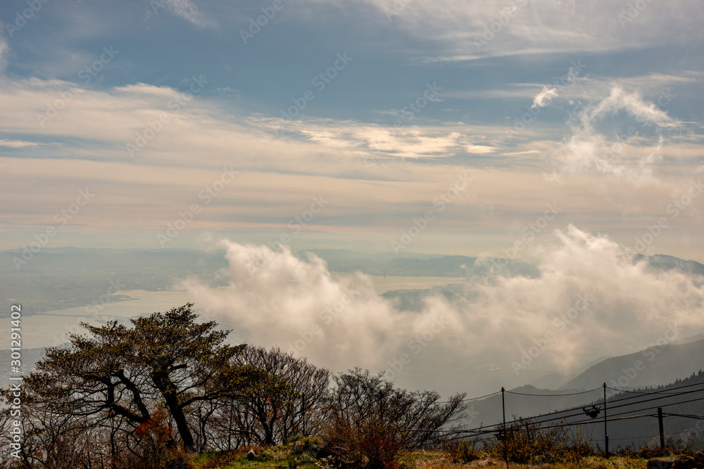 View of lake Biwa from the top of Mount Uchimi in Otsu city, Shiga prefecture, Japan