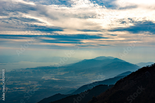 Fototapeta Naklejka Na Ścianę i Meble -  View of lake Biwa from the top of Mount Uchimi in Otsu city, Shiga prefecture, Japan