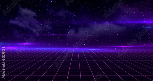 Obraz na płótnie Retro Sci-Fi Background Futuristic landscape of the 80`s. Digital Cyber Surface. Suitable for design in the style of the 1980`s w salonie