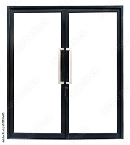 black aluminium double door isolated on white background,include clipping path