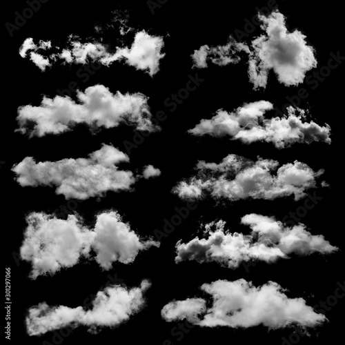 white cloud isolated on black background for Design element,Textured Smoke,collection of brush effect