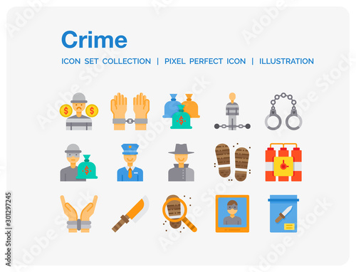 Crime Icons Set. UI Pixel Perfect Well-crafted Vector Thin Line Icons. The illustrations are a vector.