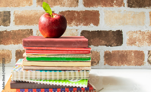  An apple on books