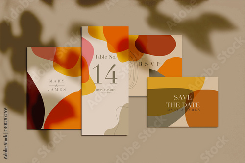 Wedding invitation set with shadow overlay. Vector illustration