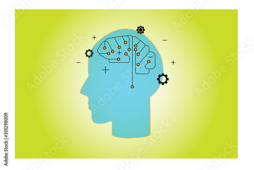 Artificial intelligence (AI), machine deep learning, data mining concepts. Brain representing artificial intelligence on green background vector