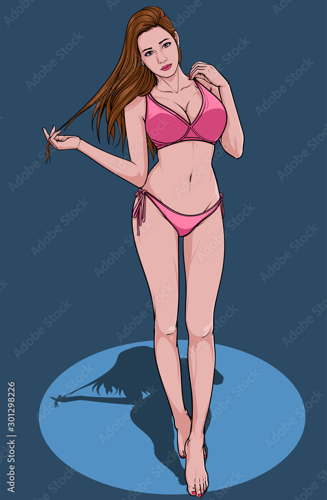 Beautiful girls Swimming suit beach fashion bikini summer Illustration  vector On pop art comics style Abstract colorful background Stock Vector