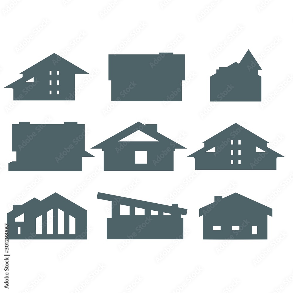 Illustration of home icons. House silhouettes. Real estate business and game application design illustration Illustration of home icons. House silhouettes. Real estate business and game application design illustration
