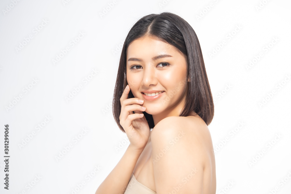 Beautiful Young Asian Woman short hair with Clean Fresh Skin. Face care, Facial treatment, Cosmetology, beauty and healthy skin and cosmetic ideas concept. Beautiful Young Asian Woman short hair with Clean Fresh Skin. Face care, Facial treatment, Cosmetology, beauty and healthy skin and cosmetic ideas concept.
