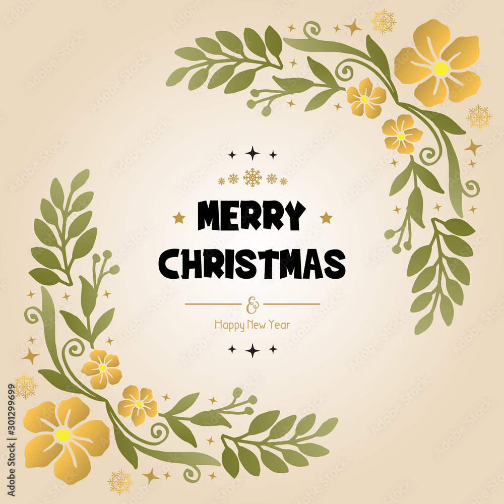 Celebration poster, merry christmas and happy new year, with wallpaper graphic green leaf flower frame. Vector Stock Vector | Adobe Stock Celebration poster, merry christmas and happy new year, with wallpaper graphic green leaf flower frame. Vector Stock Vector | Adobe Stock