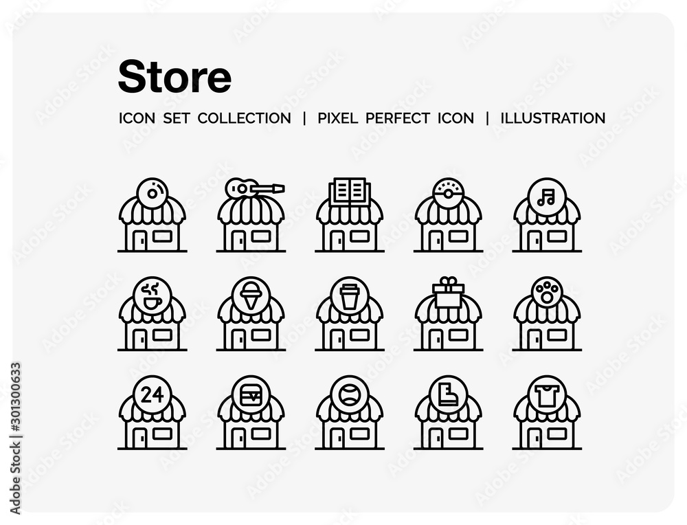 Store Icons Set. UI Pixel Perfect Well-crafted Vector Thin Line Icons. The illustrations are a vector.