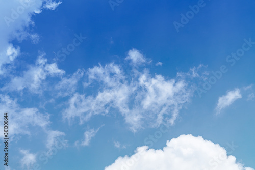 White cloud and blue sky background with copy space