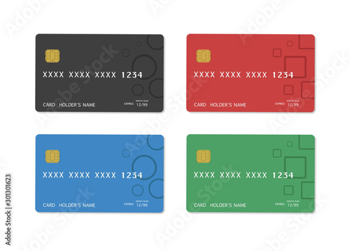 Credit cards set with colorful abstract design background. Black credit card. Red credit card. Vector illustration design