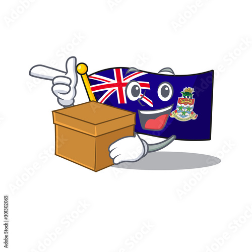 flag cayman islands isolated with bring box with cartoon