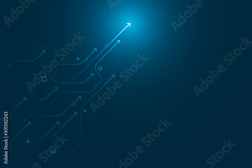 Light up arrow circuit on blue background illustration, digital growth concept.