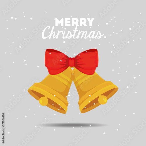 merry christmas poster with bells and bow ribbon design