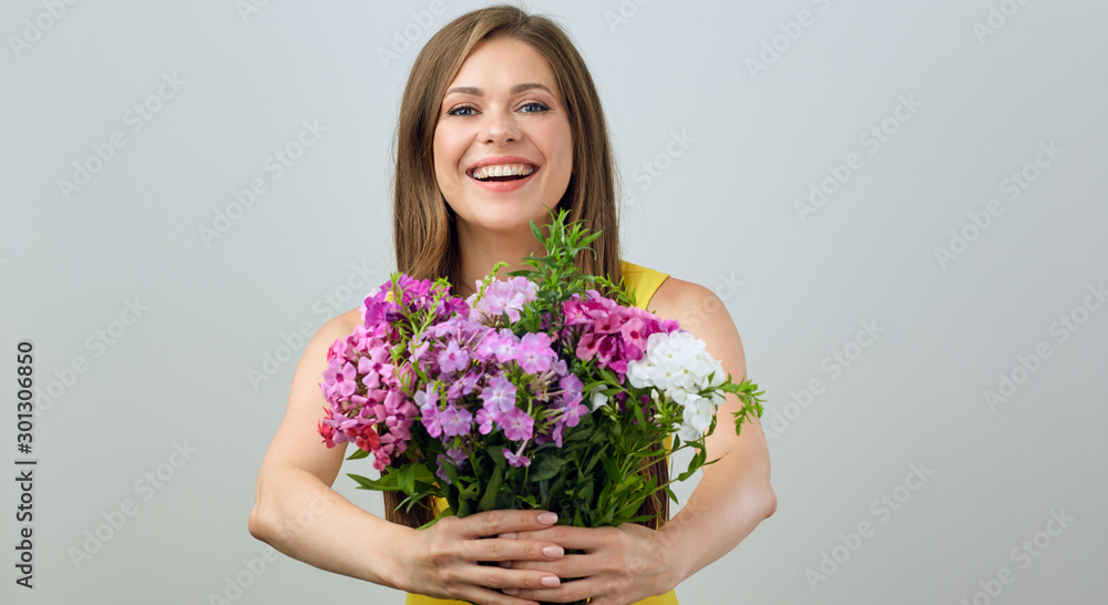 woman isolated portrait with flower. woman isolated portrait with flower.