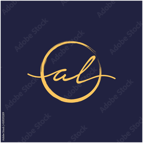 A L Initial with handwriting and brush concept. handwriting logo of initial signature, wedding, fashion, jewelry, boutique, and botanical with creative template for any company or business -vector © gemilang