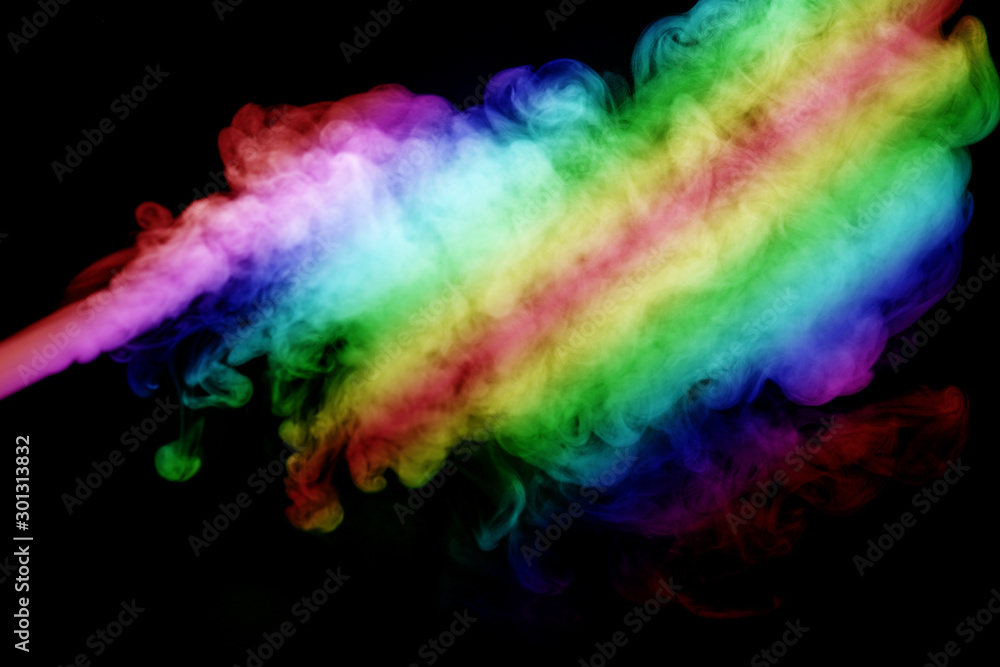 Fototapeta premium Abstract smoke isolated on black background,Rainbow powder,Out of focus