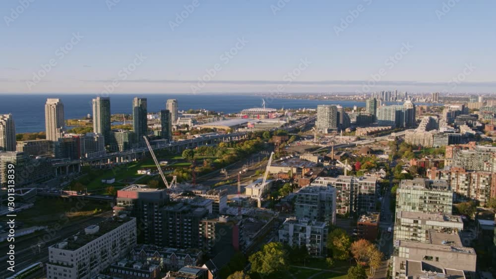 Toronto Ontario Aerial v28 Panoramic cityscape from Niagara to Fashion District - October 2017